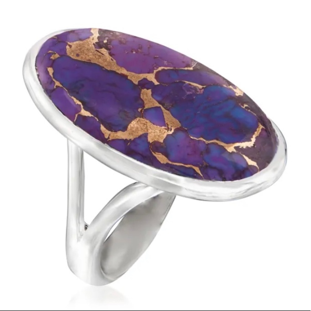 Purple Copper Turquoise large oval sterling silver ring